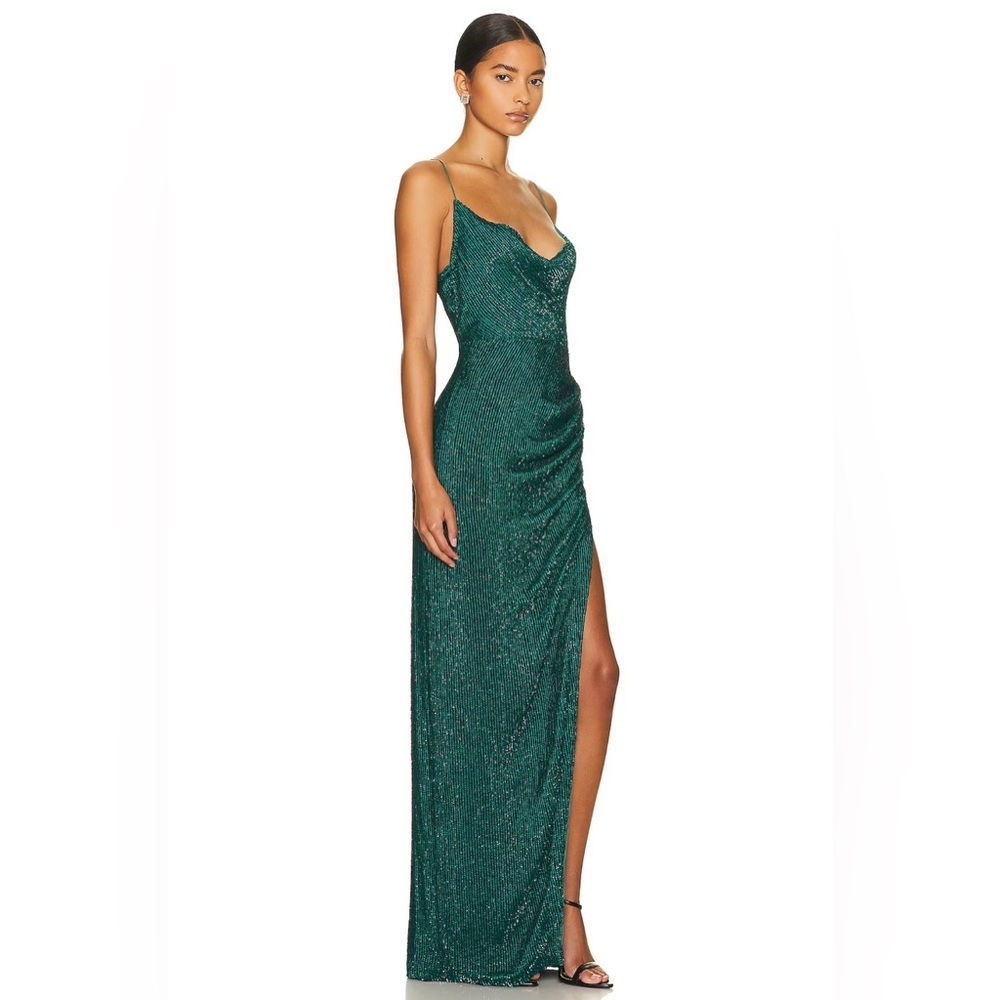Retrofete Emerald Green Sequin Maxi Dress with Side Slit